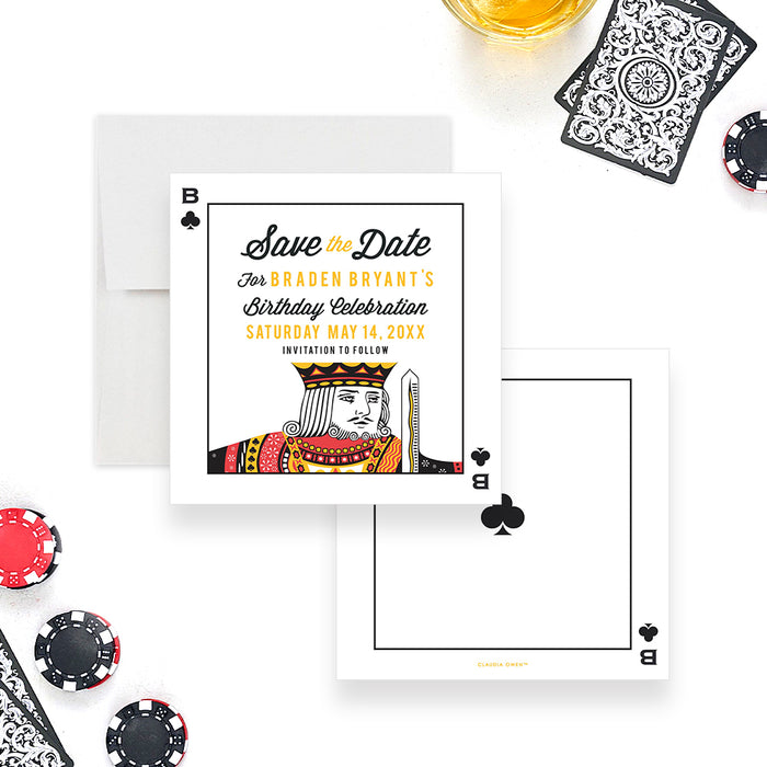 Casino Birthday Save the Date Card with King of Clubs Design, Mens Birthday Save the Date, Poker Night Save the Dates for Him