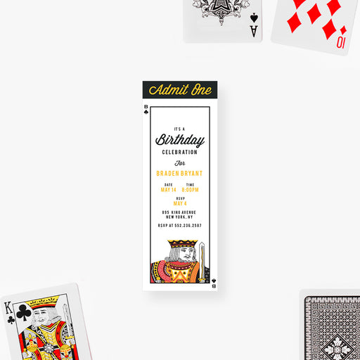 a playing card ticket invitation