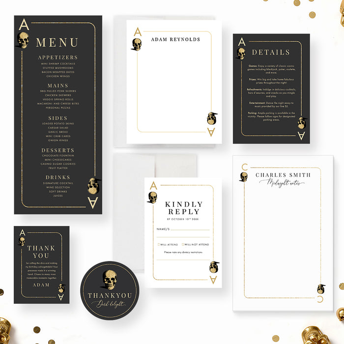 Casino Night Birthday Party Invitation with Skull Playing Card Design