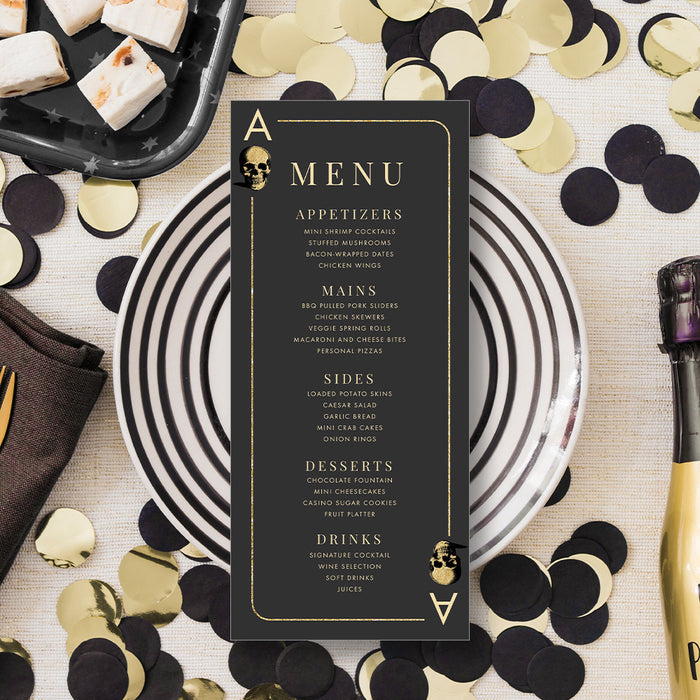 Casino Night Birthday Party Invitation with Skull Playing Card Design