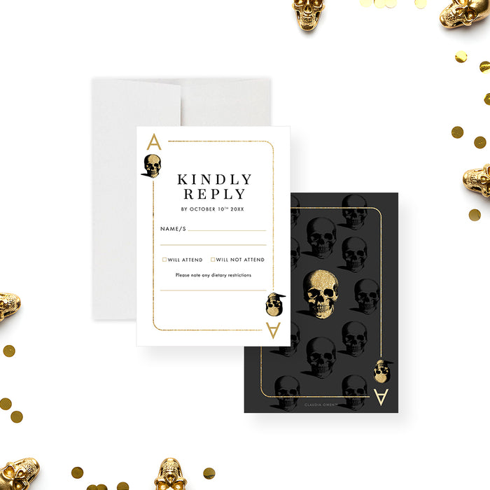 Casino Night Birthday Party Invitation with Skull Playing Card Design