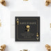 Black casino night birthday save the date card styled as an ace playing card with gold skull illustrations, name and event date-front