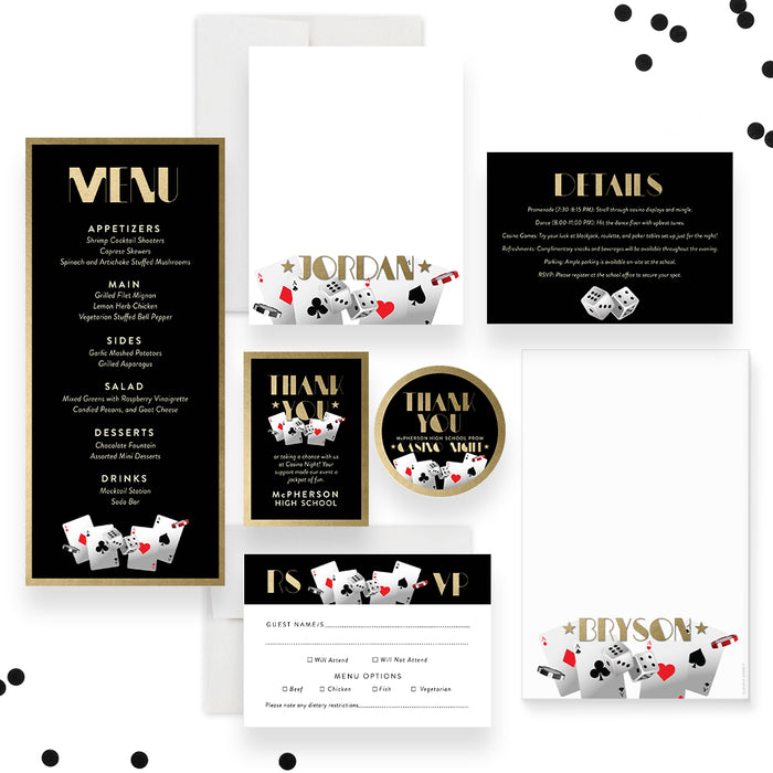 Casino Night Prom Invitation Black and Gold Casino Theme