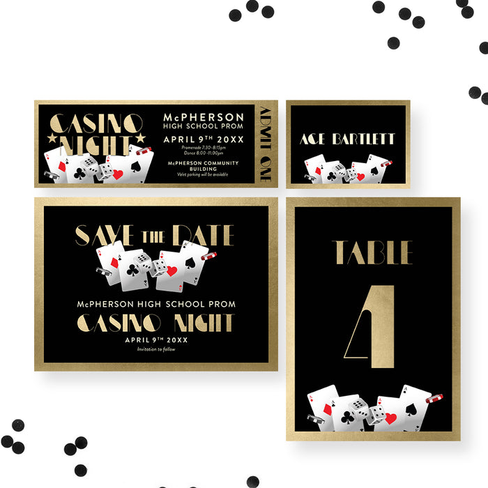Casino Night Prom Invitation Black and Gold Casino Theme