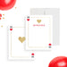 Queen of Hearts note card with gold heart accents and custom name on elegant casino-inspired stationery-front-back