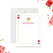 Queen of Hearts note card with gold heart accents and custom name on elegant casino-inspired stationery-front