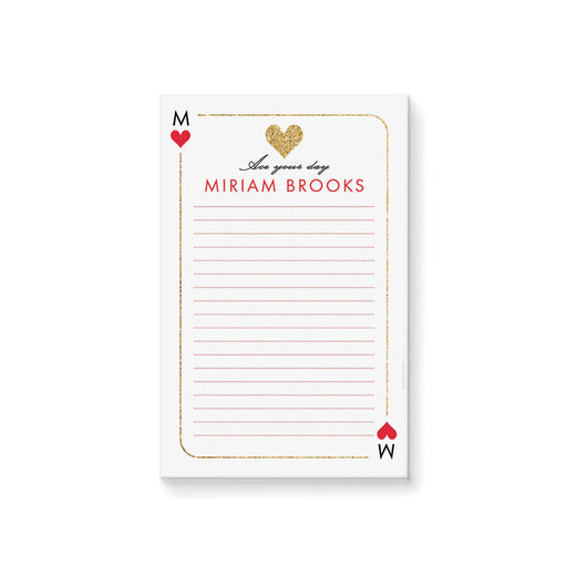 Queen of Hearts personalized notepad with casino-inspired playing card design for party favors and gifts