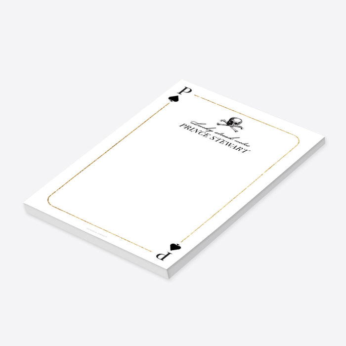 Casino notepad with a black spade playing card and skull design, perfect for casino or poker enthusiasts.-side