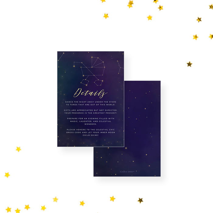 Cosmic Baby Shower Invitation Card with Baby Stroller Star Constellation, Celestial Themed Baby Invites with Starry Night Sky