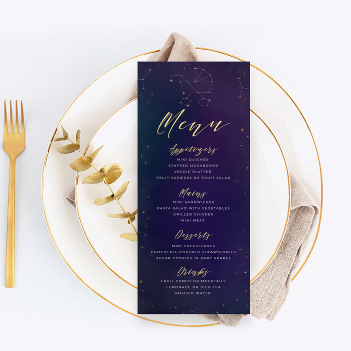 Cosmic Baby Shower Invitation Card with Baby Stroller Star Constellation, Celestial Themed Baby Invites with Starry Night Sky