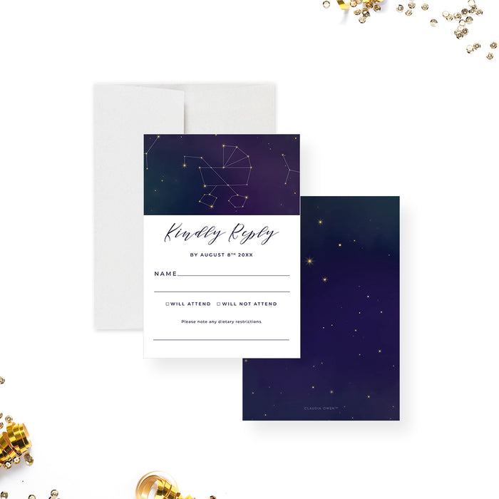 Cosmic Baby Shower Invitation Card with Baby Stroller Star Constellation, Celestial Themed Baby Invites with Starry Night Sky