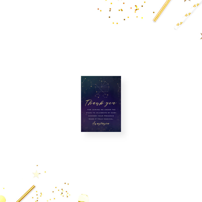 Cosmic Baby Shower Invitation Card with Baby Stroller Star Constellation, Celestial Themed Baby Invites with Starry Night Sky