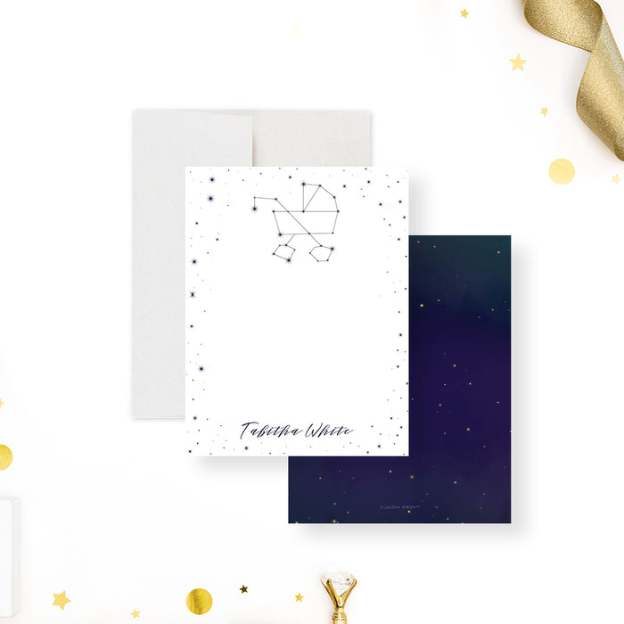 Cosmic Baby Shower Invitation Card with Baby Stroller Star Constellation, Celestial Themed Baby Invites with Starry Night Sky