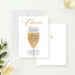 Elegant champagne birthday invitation with champagne glass illustration and gold confetti for a stylish celebration party.-front-back