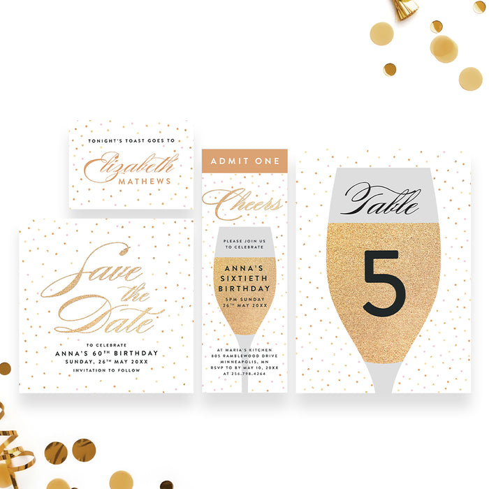 Champagne Birthday Invitation Elegant Women Celebration Party Invite