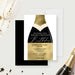 champagne bottle birthday invitation with elegant black and gold-look design, custom party details, and stylish wording for an adult birthday celebration-front-back