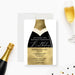champagne bottle birthday invitation with elegant black and gold-look design, custom party details, and stylish wording for an adult birthday celebration-front