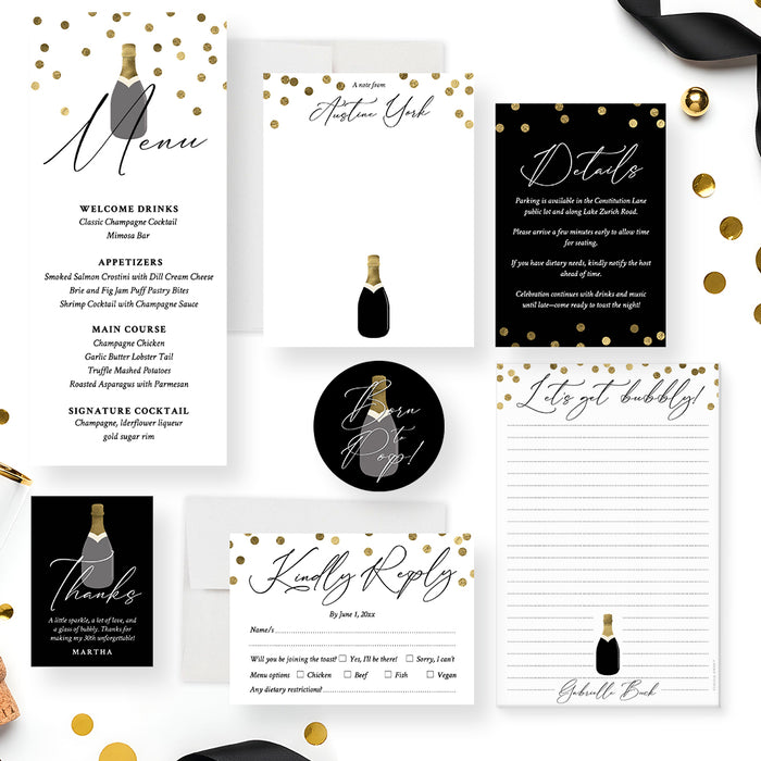 Champagne Bottle Birthday Invitation Milestone Adult Party