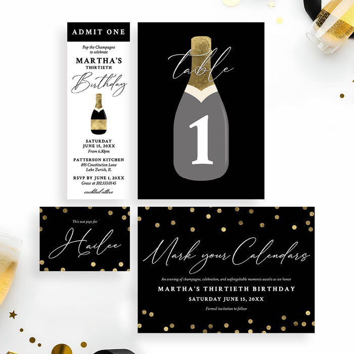 Champagne Bottle Birthday Invitation Milestone Adult Party