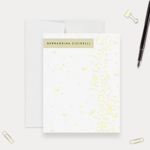 Personalized champagne note card featuring sparkling wine design

