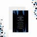 Elegant charity art auction invitation featuring a black and blue design for a formal fundraiser or gala event-front