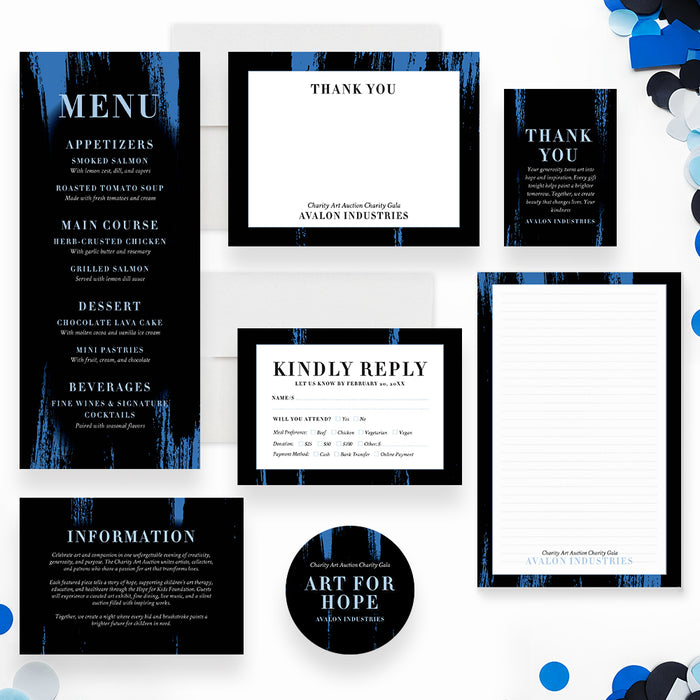 Charity Art Auction Invitation Black Blue Fundraiser Event Invite