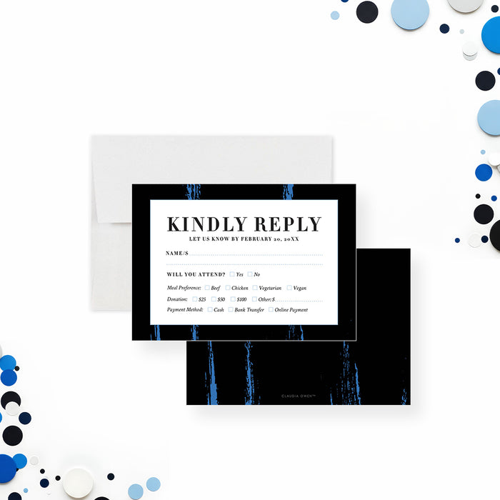 Charity Art Auction Invitation Black Blue Fundraiser Event Invite