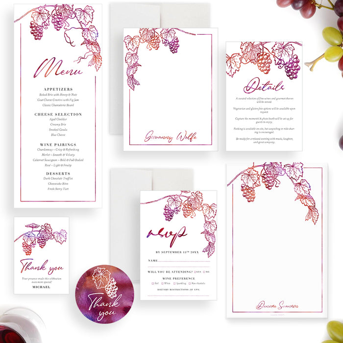 Cheese Wine Birthday Invitation Elegant Vineyard Party Card