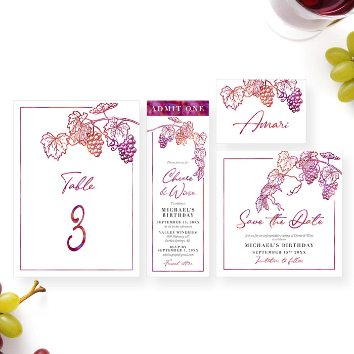 Cheese Wine Birthday Invitation Elegant Vineyard Party Card