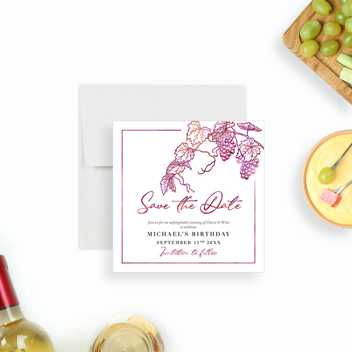 Cheese Wine Birthday Invitation Elegant Vineyard Party Card