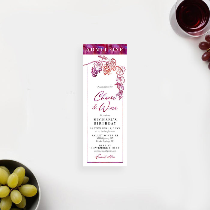 Cheese Wine Birthday Invitation Elegant Vineyard Party Card