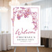 Wine-themed welcome sign with grapevine design, elegant vineyard birthday party poster, winery event entrance décor.