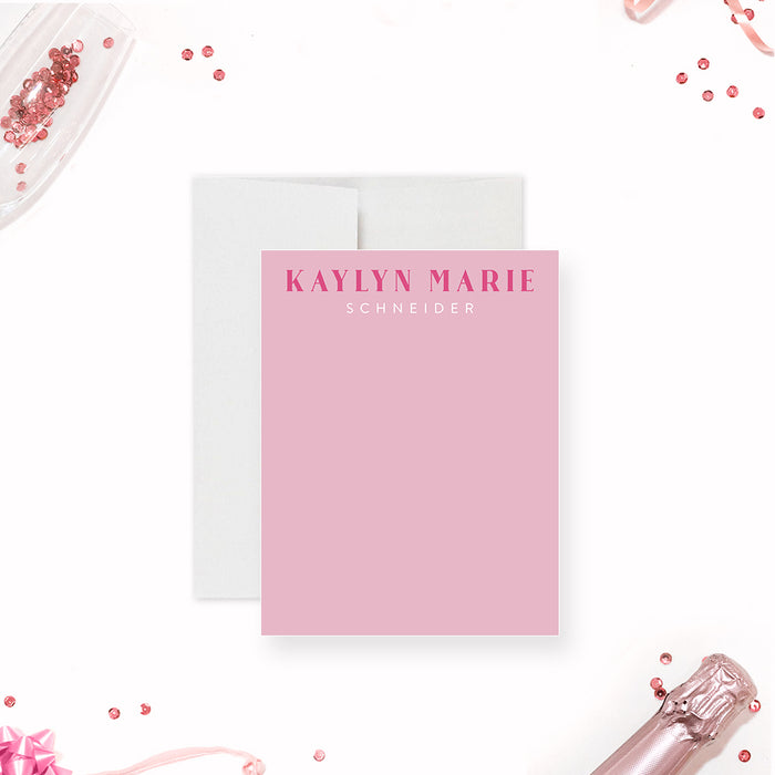 Pop Fizz Clink pink note card for bridal showers, bachelorette gifts, or party favors-front