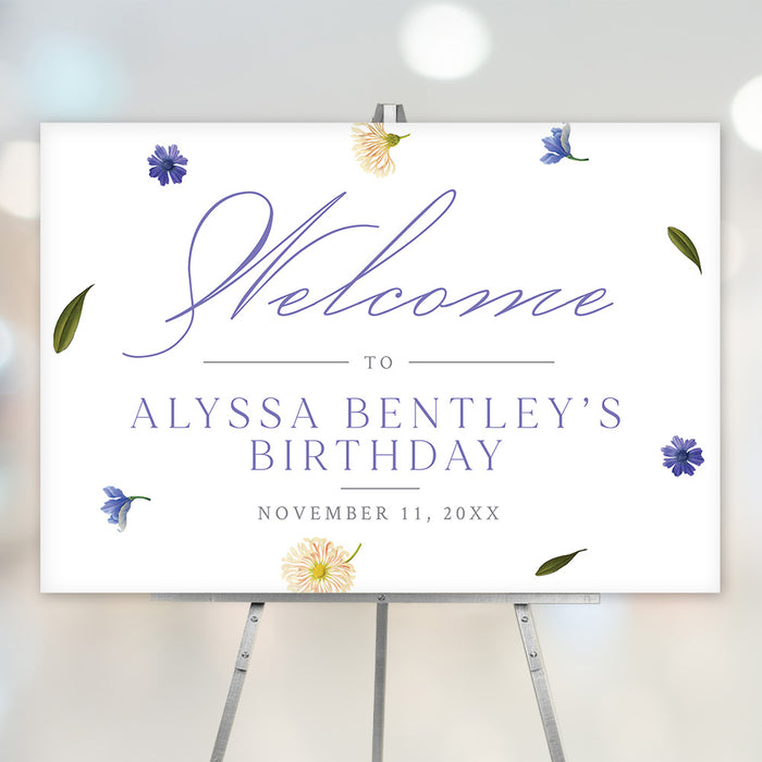 Floral welcome sign with a gentle wildflowers design, perfect for birthdays or spring garden parties.