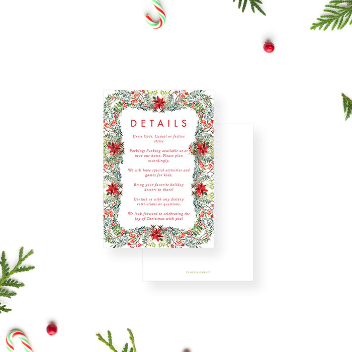 Christmas Dinner Invitation with Photo and Poinsettia Wreath Greenery, Family Christmas Party Invites with Picture