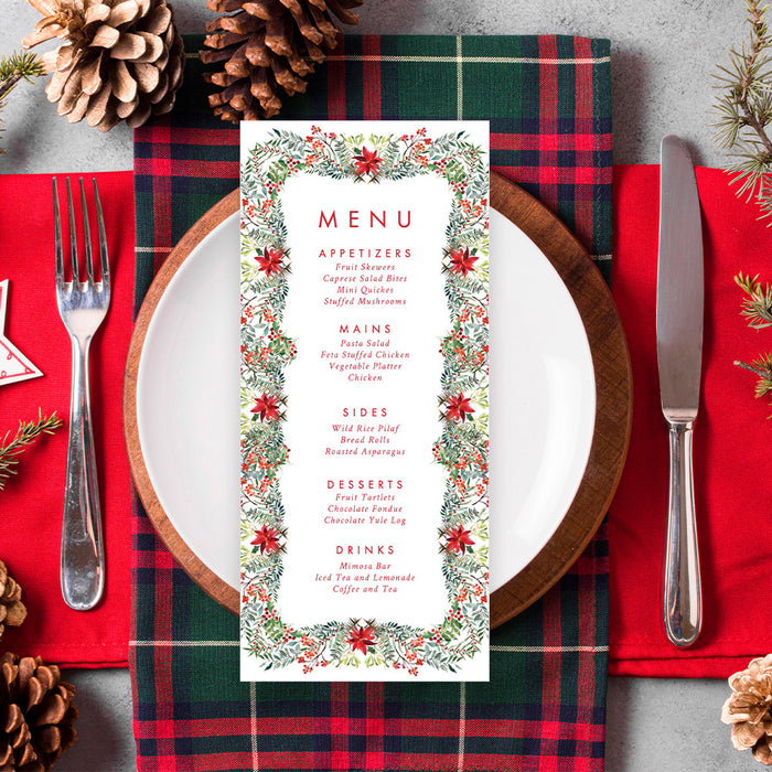 Christmas Dinner Invitation with Photo and Poinsettia Wreath Greenery, Family Christmas Party Invites with Picture