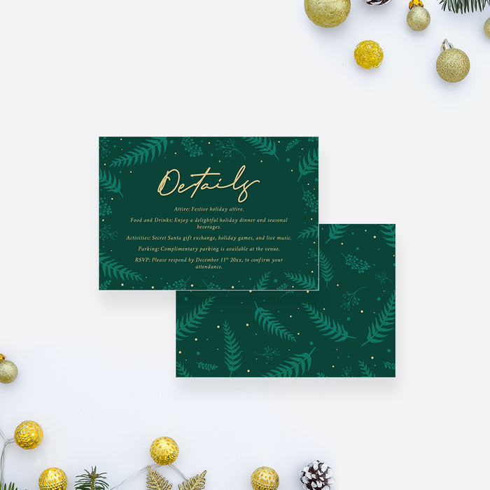 Christmas Invitation Card with Green Foliage, Family Fun Xmas Party Invites