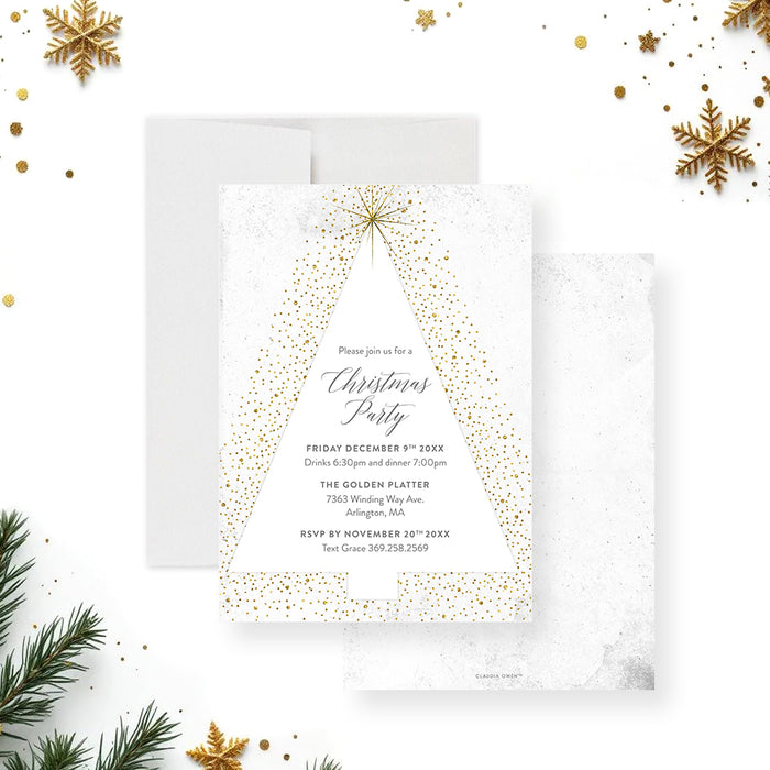 Elegant Christmas party invitation featuring a festive confetti design and minimalist layout, perfect for holiday celebrations and events-front-back