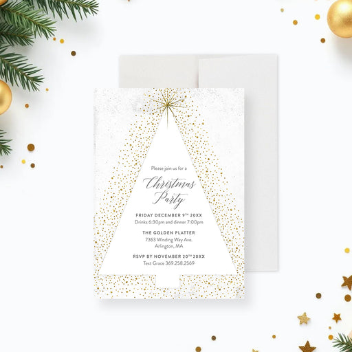 Elegant Christmas party invitation featuring a festive confetti design and minimalist layout, perfect for holiday celebrations and events-front