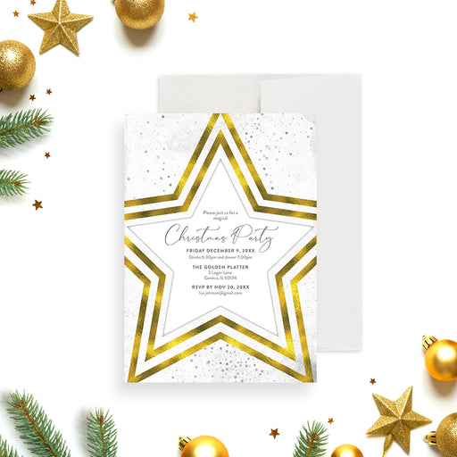 Christmas party invitation with star design and elegant layout for holiday celebration-front