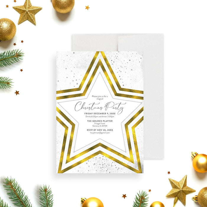 Christmas party invitation with star design and elegant layout for holiday celebration-front