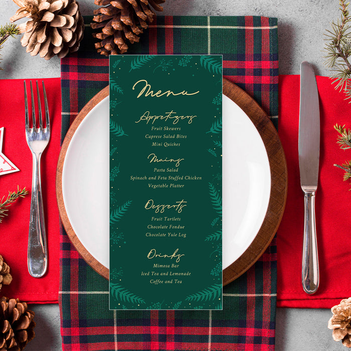 Christmas Invitation Card with Green Foliage, Family Fun Xmas Party Invites