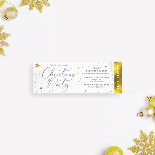 Christmas party ticket invitation with star design admit one style for holiday celebration