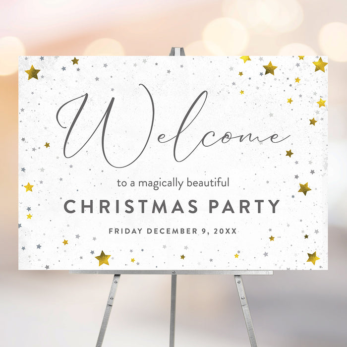 Christmas party welcome sign with star design elegant holiday party decor sign
