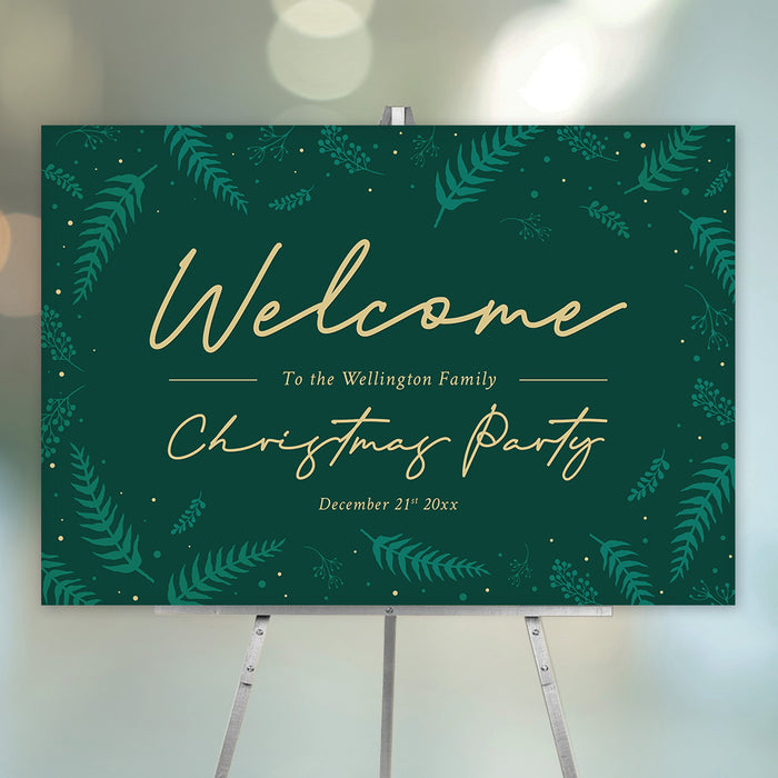 Christmas Invitation Card with Green Foliage, Family Fun Xmas Party Invites