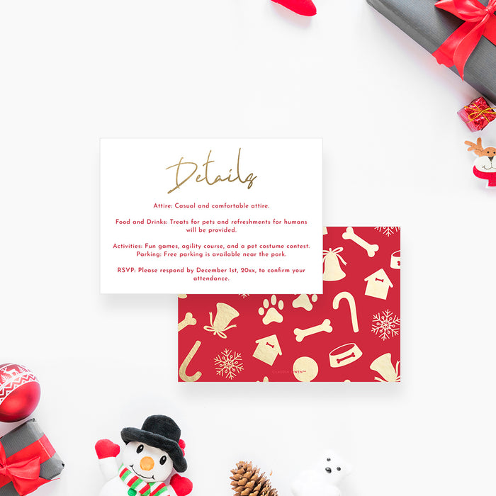 Christmas Pawty Invitation Card in Red and Gold, Pet Christmas Party Invitations, Family Xmas Invites with Furry Friends