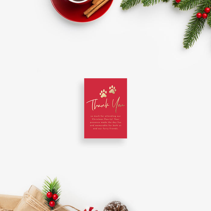 Christmas Pawty Invitation Card in Red and Gold, Pet Christmas Party Invitations, Family Xmas Invites with Furry Friends