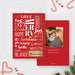 Front and back of the Christmas word art card template, showing a red festive front and a family photo on the back.