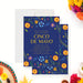 Cinco de Mayo invitation with colorful floral folk art border, navy blue background, and customizable fiesta details for a Mexican-themed celebration-front-back