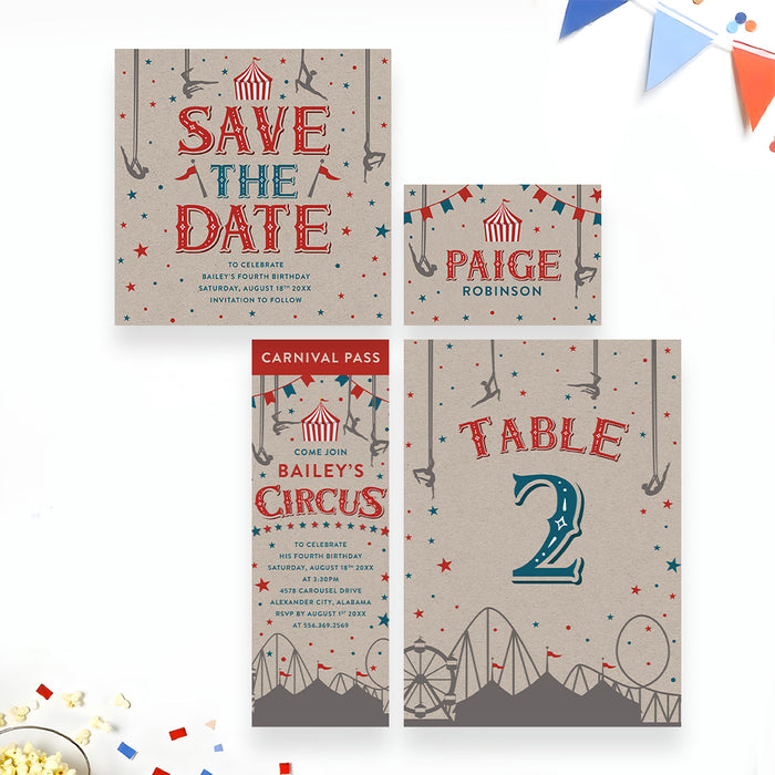 Vintage Circus Birthday Invitation for Kids Carnival Theme